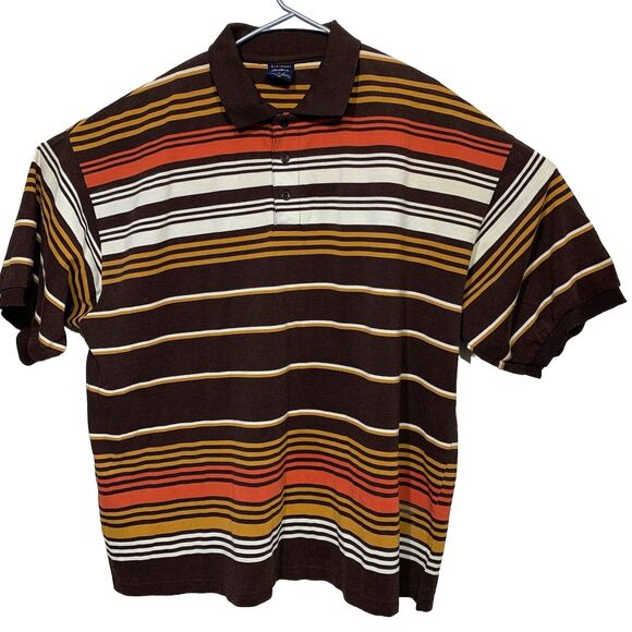 Old Skool Jeans Polo Shirt Men’s 4X Brown Striped Retro Style Cotton Blend - Picture 1 of 7